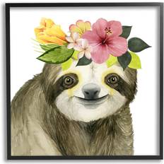 Zwart Ingelijste kunstwerken Stupell Coachella Ready Sloth in Flower Crown, Popp Framed Art