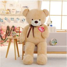 Flemye 110cm, Light brown 75/90/110cm Large Teddy Bear Plush Toy Lovely Huge Stuffed Soft Bear Wear Bowknot Bear Kids Toy