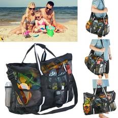 Black Beach Bags Anvazise Beach Bag Extra Large Capacity Mesh Tote Bag with Shoulder Strap Outdoor Traveling Portable Zipper Mesh Handbag for Gym Black 1 Set