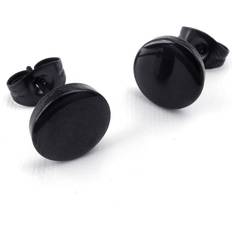 Men Earrings Torribaly Jewelry Men's Earrings, 10mm Circle Ear Studs, 2pcs 1 Pair Stainless Steel, Black