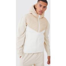 Beige Vests boohooMAN Mens Colour Block Quilted Hooded Gilet Beige