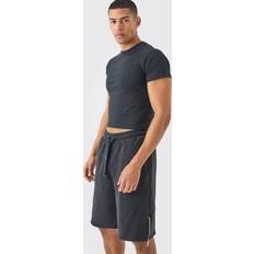 boohooMAN Oversized Heavyweight Zip Hem Shorts & T-shirt Set - Black