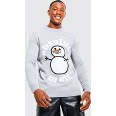 boohooMAN Mens Absolute Melt Christmas Sweater Grey
