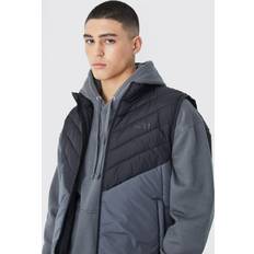boohooMAN Mens Colour Block Quilted Funnel Neck Gilet Grey