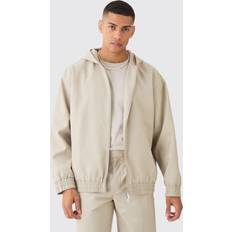 Beige - Bomber-takki Takit boohooMAN Oversized Hooded Smart Bomber Jacket - Stone