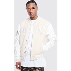 Outerwear boohooMAN Mens Boxy Jersey Varsity Jacket Cream