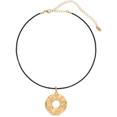 Jewelry Ettika Statement 18k Gold Plated Hammered Circle Cord Necklace Black