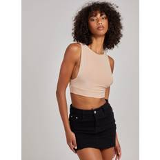 Leather Tank Tops Sleeveless Slinky Crop Top Stone