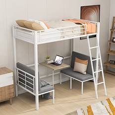 Harper & Bright Designs Twin Loft Bed with Desk, Metal Loft Bed