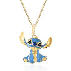 Necklaces Disney Womens Stitch Necklace 18" Official License 24kt Gold-Plated Sterling Silver Necklace with Stitch Pendant