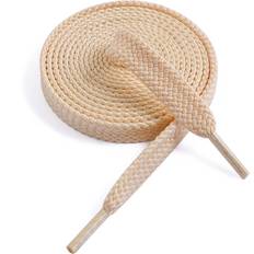 Beige Shoe Laces Vsudo VSUDO Upgrade 43" Double Layer Weave Flat Shoelaces, 5/16" Wide Flat Shoe Laces for Adults & Kids Sneakers or Athletic Shoes [1Pair-Beige-110CM]