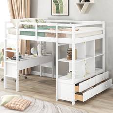 Merax Loft Bed Full Wood Full Loft Bed with Desk 2 Loft Bed Frame