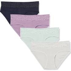 Underwear Amazon Essentials Women's Modal with Lace Panty Thong or Bikini Pack of 4, Black/Green/Grey/Violet Orchid Petal