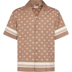 Moncler S Shirts Moncler Monogram Printed Cotton Shirt Beige