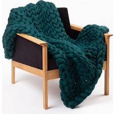 Knitted Throw Blanket for Sofa Handmade 40 x 60 in Blankets Green