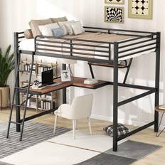 CITYLIGHT CITYLIGHT Full Loft Bed with Desk and Storage Shelf, Metal Loft Bed Ladder Guard Rail