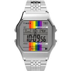 Timex T80 34mm – Silver-Tone with Pride Ranbow & Bracelet