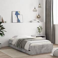 Letti e Materassi vidaXL Giroletto Cassetti Grigio Cemento 90x200 cm Legno Multistrato