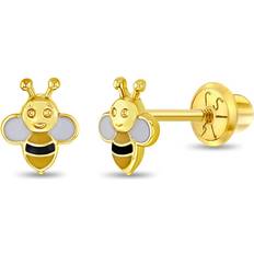 In Season Jewelry 14k Yellow Gold Tiny Yellow Enamel Honey Bee Screw Back Earrings for Toddler Girls Petite Enamel Gold Earrings for Sweet Little Girls Bee Shaped Jewelry for Girls Birthday Gifts