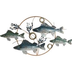 Metal Vægdekorationer Home ESPRIT Blå Gylden Middelhavsfisk Vægdekoration 91 x 4,5 x 50 cm Vægdekorationer