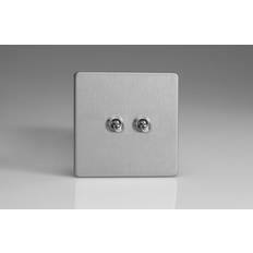 Wall Switches Varilight XDST2S Screwless Brushed Steel 2 Gang 10A 1 or 2 Way Toggle Switch