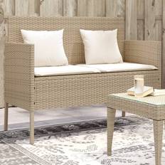 vidaXL mit Kissen Beige Poly Rattan Gartenbank