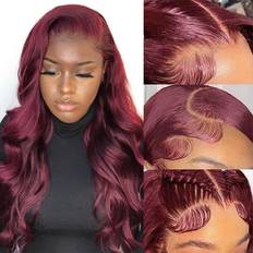 HUWOKS 99J Burgundy Lace Front Wigs Human Hair Pre Plucked 13x6 HD