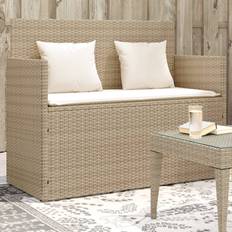 Beige Panchine da Giardino vidaXL Patio Bench With Cushions Beige Poly Rattan Panchina da Giardino