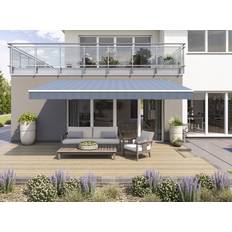 Aluminium Terrassenmarkisen Wismar Gelenkarmmarkise Classic blau-schwarz gestreift