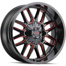 Car Rims Mayhem Cogent Wheel, 22x10 with 6 on 135/139.7 Bolt Pattern - Black W/Prism Red 8107-22137BTR