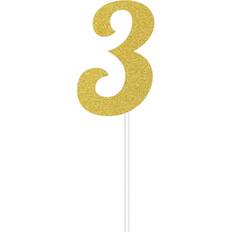 Cake Decorations Creative Converting 324545 Gold Glitter "3" Topper Cake Decoration