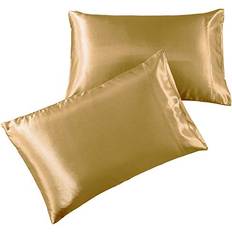 Pure Bedding Satin 2 Pack Pillow Case Gold