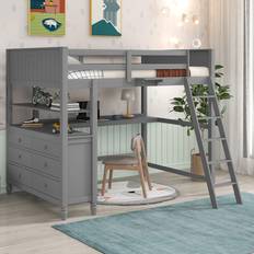 Harper & Bright Designs Full Loft Bed with Desk, Solid Wood Loft Bed Frame with