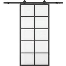 Sliding Doors Calhome 30 10 Lite Clear Glass Black Frame Interior Barn with Hardware Kit Sliding Door (x)