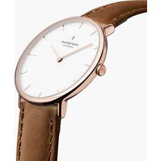 Vegan Wrist Watches Nordgreen Native Hvid Skive Brun Vegansk Læderrem 40mm
