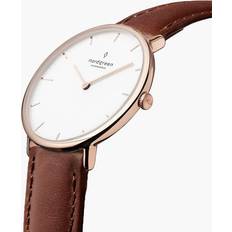 Nordgreen Watches Nordgreen Native Rose Gold Enkelt Dameur med Hvid Skive og Brun Læderrem 36mm