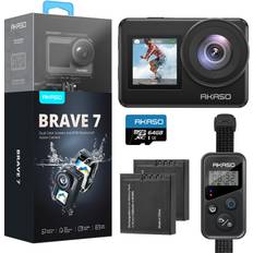 Akaso Brave 7 Action Camera 4K30FPS 20MP with 64GB U3 MicroSDXC Memory Card, Waterproof Camera with Touch Screen IPX8 33FT EIS 2.0 Zoom Support External Mic Voice Control with 2X 1350mAh Batteries