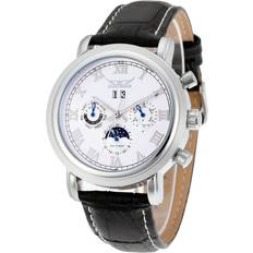 JARAGAR Klockor JARAGAR Jaragar-montre-bracelet mécanique en cuir pour homme, lumineuse, multifonction, Vintage, phase lunaire, rétro blanc