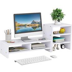 ESTINK Computer Riser, Computer Laptop Monitor Wooden Riser Desktop Storage Organizer with 3-Layer Shelf for Home and Office White