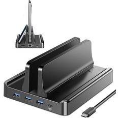 Laptop Stands Vaydeer Adjustable Plastic Vertical Laptop Stand with USB Desktop Notebook Holder Space-Saving 3 in 1 Dock Station for All MacBook Pro Air, Mac, HP, Dell, Microsoft Surface, Lenovo Black