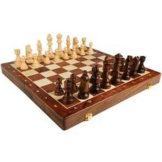 Aibecy Wooden Chess Board Set 15 Inch International Chess Foldable Chess Board with Crafted Chess Pieces and Storage Slots for Adults