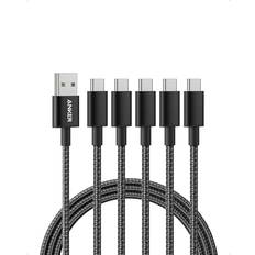 Anker USB C Cable, [5-Pack, 6ft] Premium Nylon USB A to USB C Charger Cable for iPhone 15/15Plus/15 Pro/15 ProMax Samsung Galaxy S10 S10 LG V30 USB 2.0, Black