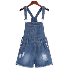 Flickor - Hängselbyxor Barnkläder Strap Denim Shorts Jumpsuit - Dark Blue