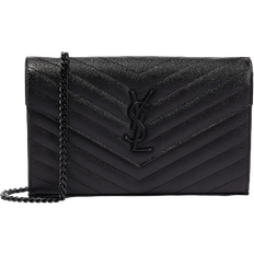 Monogram Embossed Leather Chain Wallet - Black