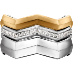 David Yurman Zig Zag Stax Three Row Ring - Gold/Silver/Diamonds