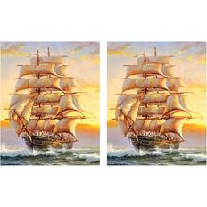 Tlily 2X 5D Diamond Embroidery Boat Landscape Handmade Landscape Needlework