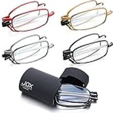 Blue Reading Glasses Jox Vikbara läsglasögon, blåljus, blinkande med flipfodral, med utdragbara armar, kompakta för män och kvinnor pistolmetall, 2,5, diopters