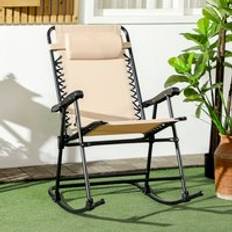 Beige Outdoor Rocking Chairs OutSunny Foldable Garden Rocking Chair