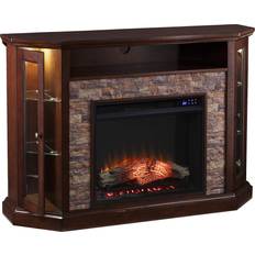 SEI Furniture Redden Faux Stone Corner Convertible Electric Fireplace with Media Storage, New Espresso