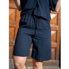Linne Shorts Selected Normal Midja Shorts Blå